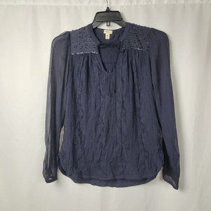 Anthropologie | Tiny Embroidered Split-Neck Blue Top Peasant Boho  Size XS